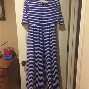 Blue and white striped dress
